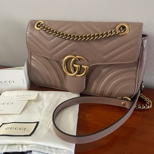 Gucci GG Marmont Small Shoulder Bag Dusty Pink Leather